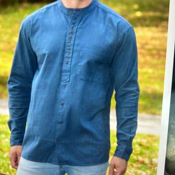 NWT retro Civilian Heritage traditional Irish Grandfather Shirt. M denim - Picture 16 of 16